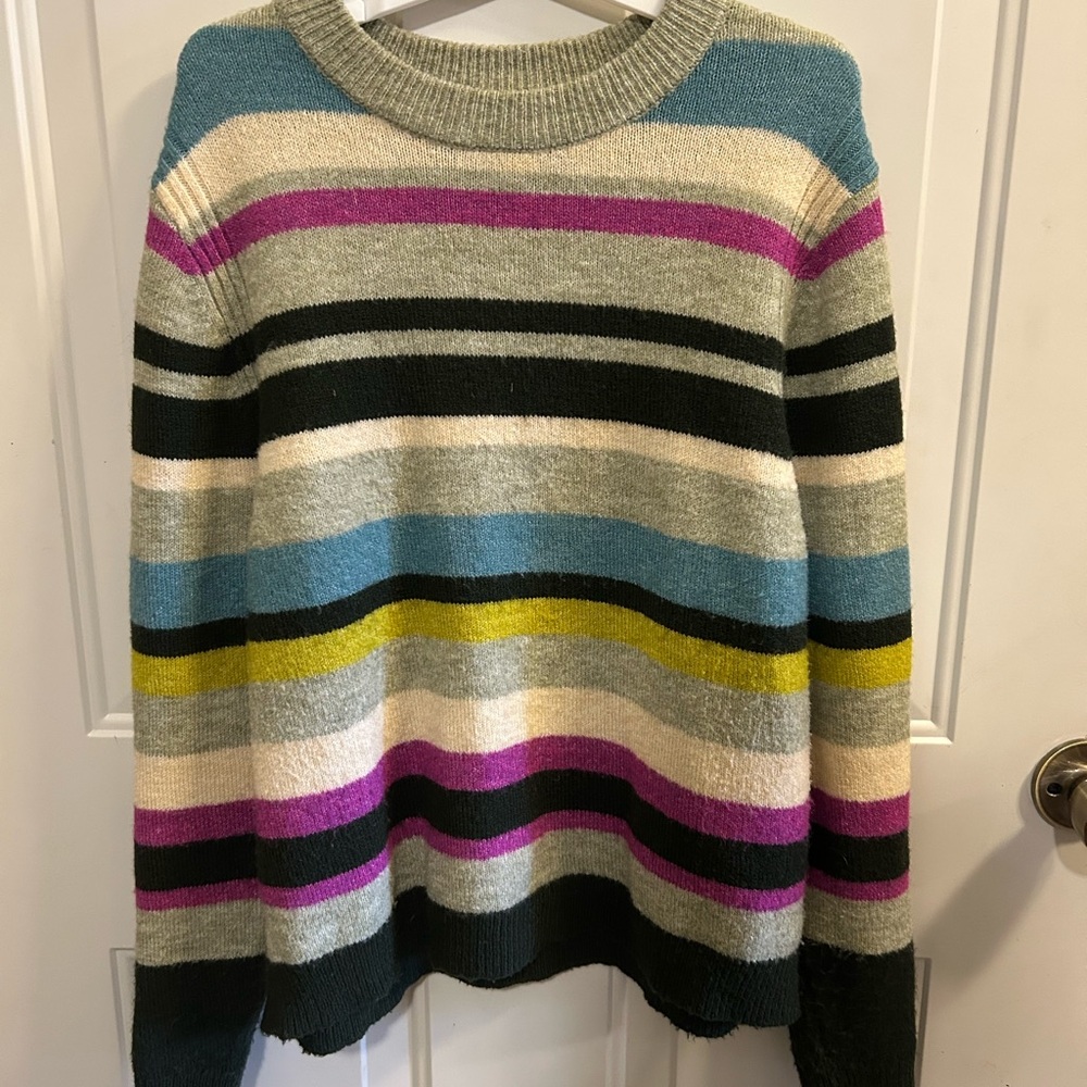 Striped Crewneck Sweater in Blue, Pink, Yellow, Black, Cream